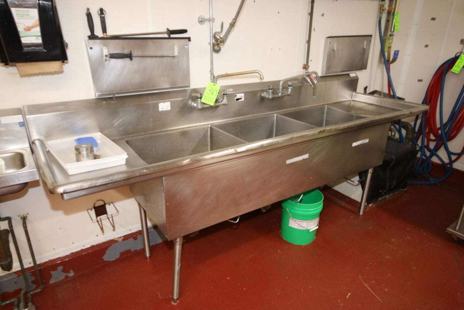 S/S Triple Bowl Sink, with Spray Nozzel, Overall Dims.: Aprox. 107" L x 30" W x 37" H, Mounted on - Image 2 of 4