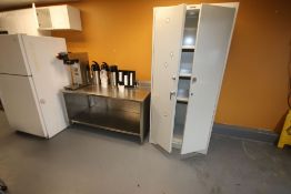 Contents of Break Room, Includes (1) S/S Table, (3) Microwaves, Double Door Storage Cabinet, (1)