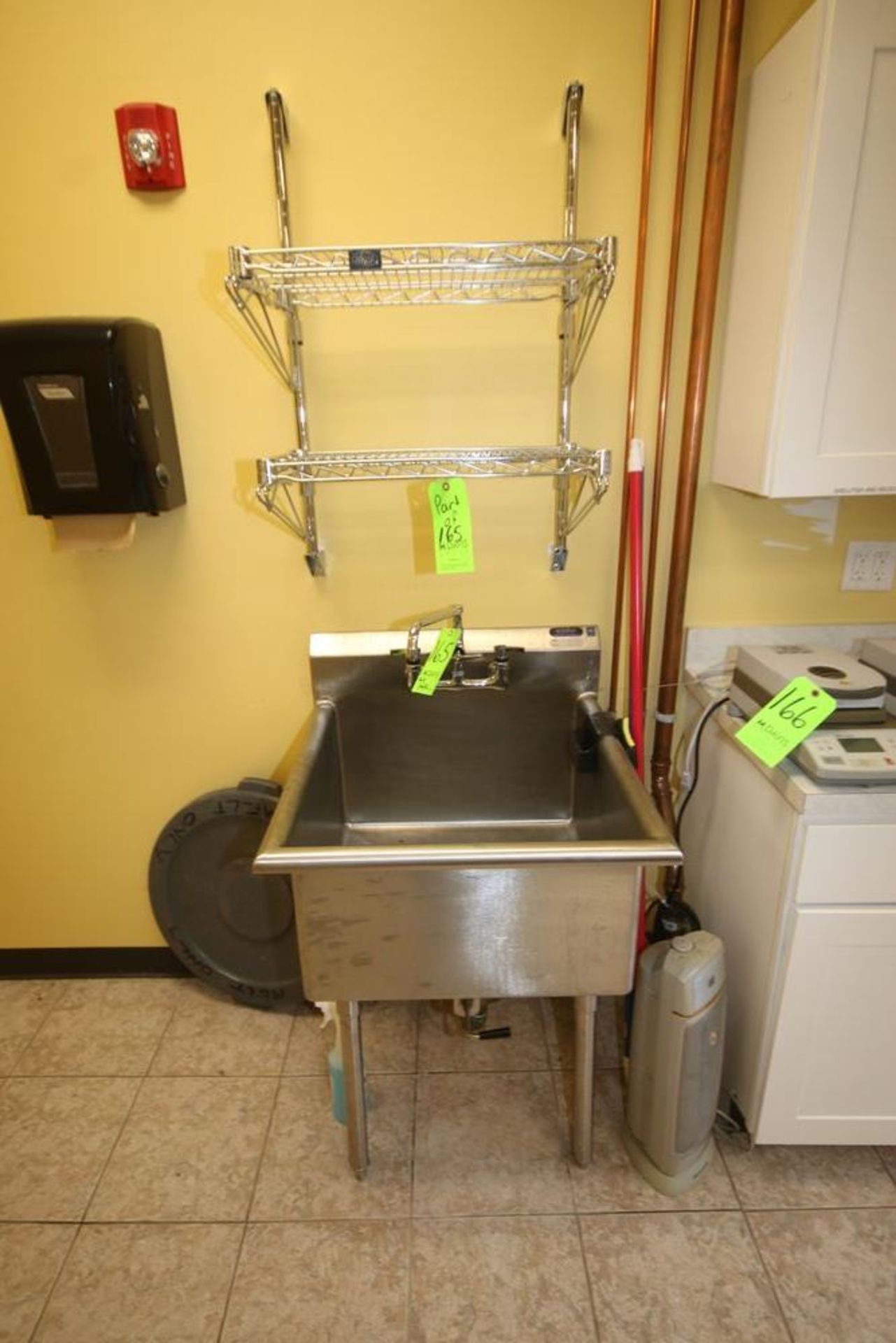 Amtekco S/S Single Bowl Sink, with (2) Wall Mounted S/S Wire Shelves (LOCATED IN GLOUCESTER, MA) (