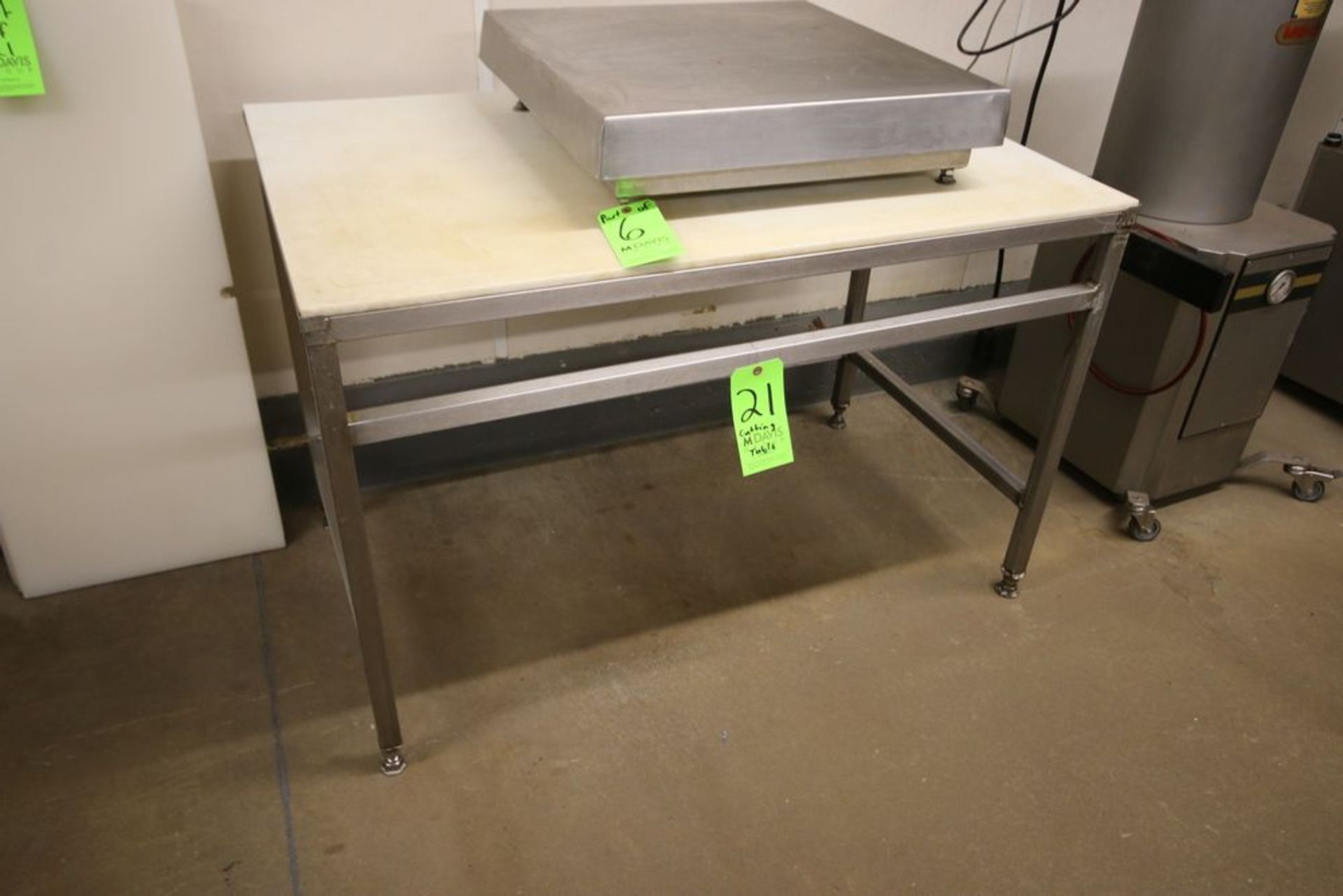 S/S Cutting Table, with Cutting Board Type Table Top Surface, Overall Dims.: Aprox. 46-1/2" L x