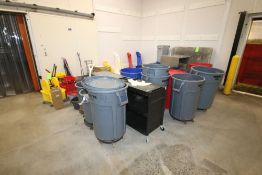 Large Assortment of Janitorial Supplies, Includes (4) Portable Mopping Tubs, (10) Brute Trash