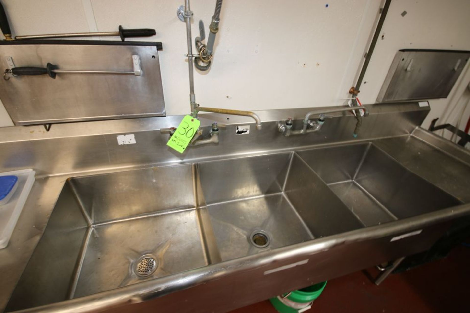 S/S Triple Bowl Sink, with Spray Nozzel, Overall Dims.: Aprox. 107" L x 30" W x 37" H, Mounted on - Image 3 of 4