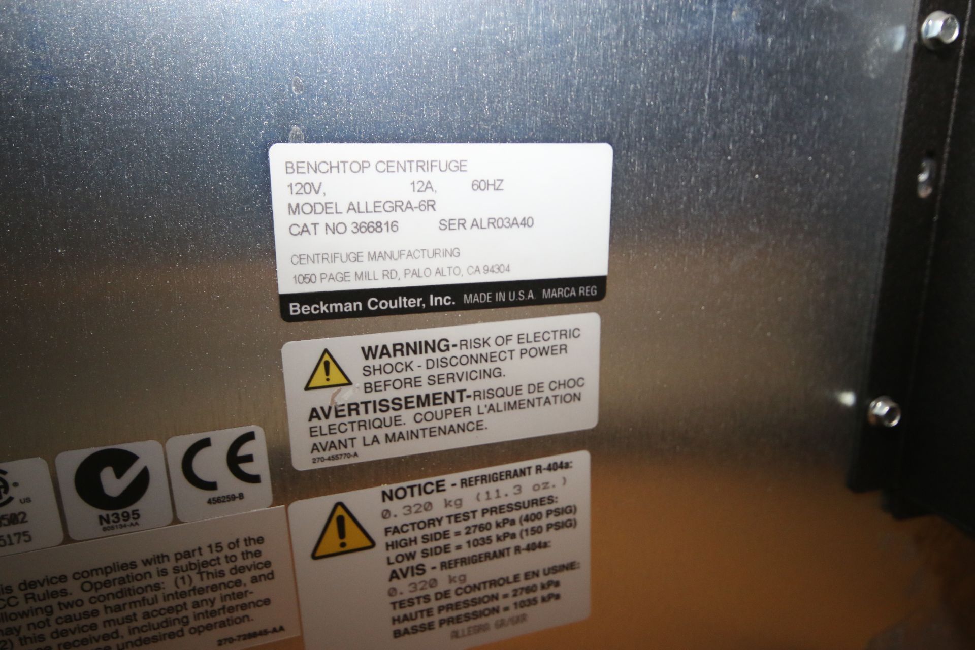 Beckman Coulter Benchtop Centrifuge, M/N Allegra 6R, S/N H83329, 208 Volts, 60 Hz (LOCATED IN MDG - Image 6 of 6