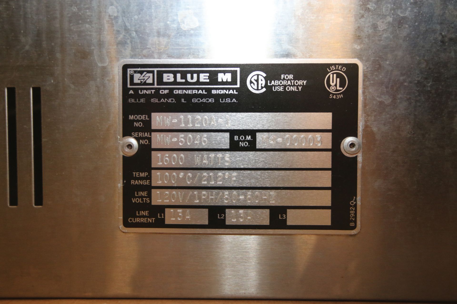 Blue M S/S Water Bath, M/N MW1120A-1, S/N MW-5046, Temp. Range: 100 C/212 F, 120 Volts, 1 Phase, - Image 3 of 5