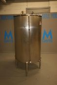 Aprox. 250 Gal. S/S Single Wall Vertical Tank, with (1) S/S CIP Spray Ball, Tank Dims.: Aprox. 59" H