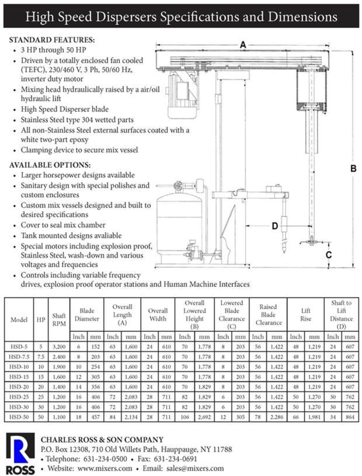 Ross High Speed Disperser / Vertical Mixer, M/N HSD-005, S/N 111663, with WEG Aprox. 5 hp Motor with - Image 11 of 11