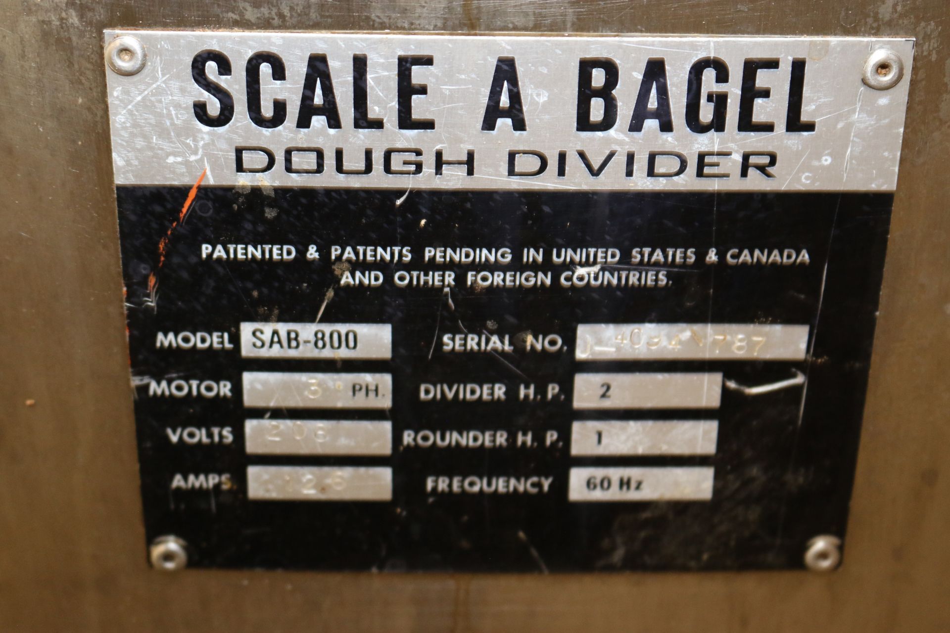 Scale A Bagel Dough Divider, M/N SAB-800, S/N 4094/787, 208 Volts, with Feed Funnel & Drive, Mounted - Image 4 of 9