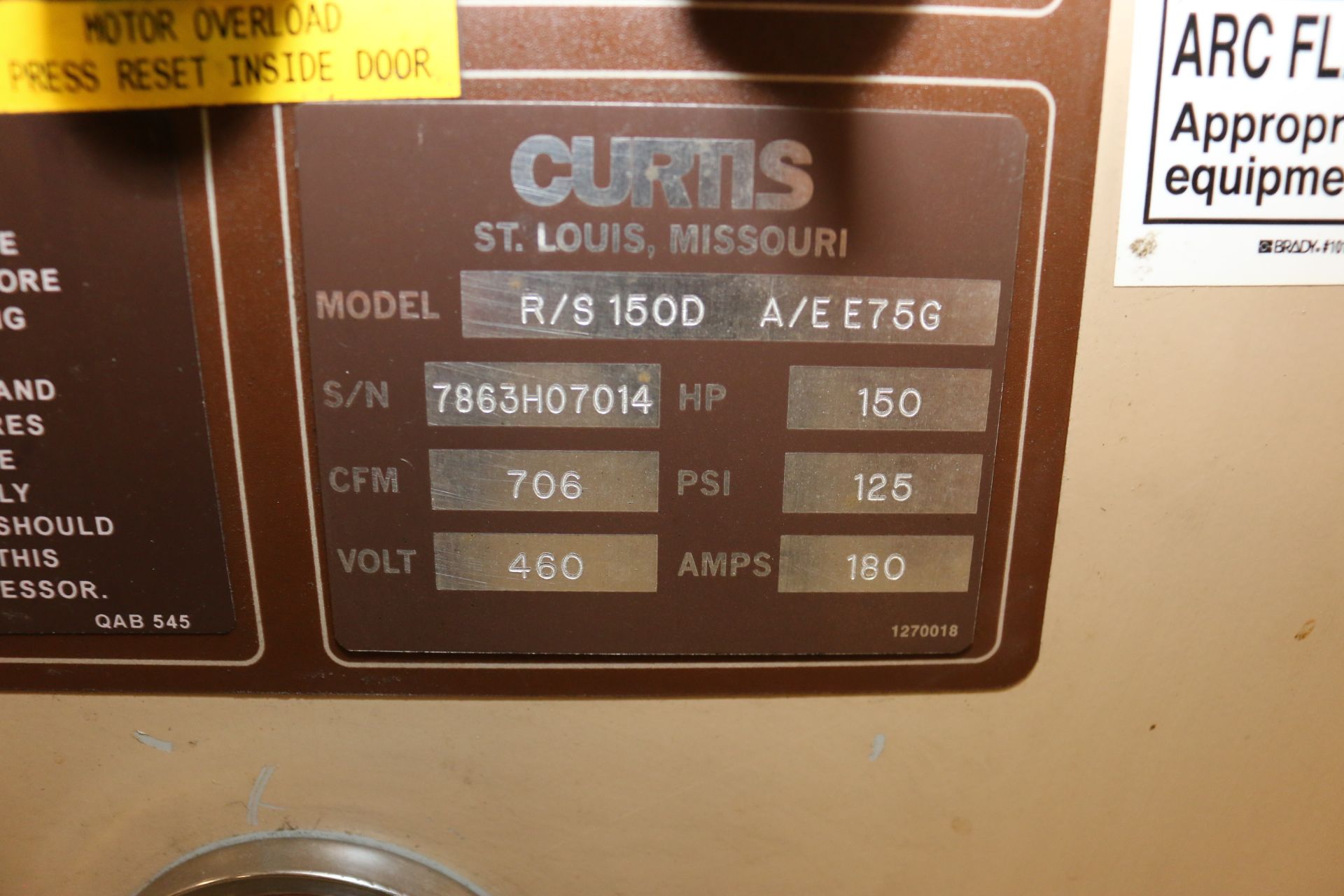 Curtis 150 hp Air Compressor, M/N R/S 150D A/EE75G, S/N 7863H07014, 706 CFM, 125 PSI, 460 Volts, - Image 12 of 12