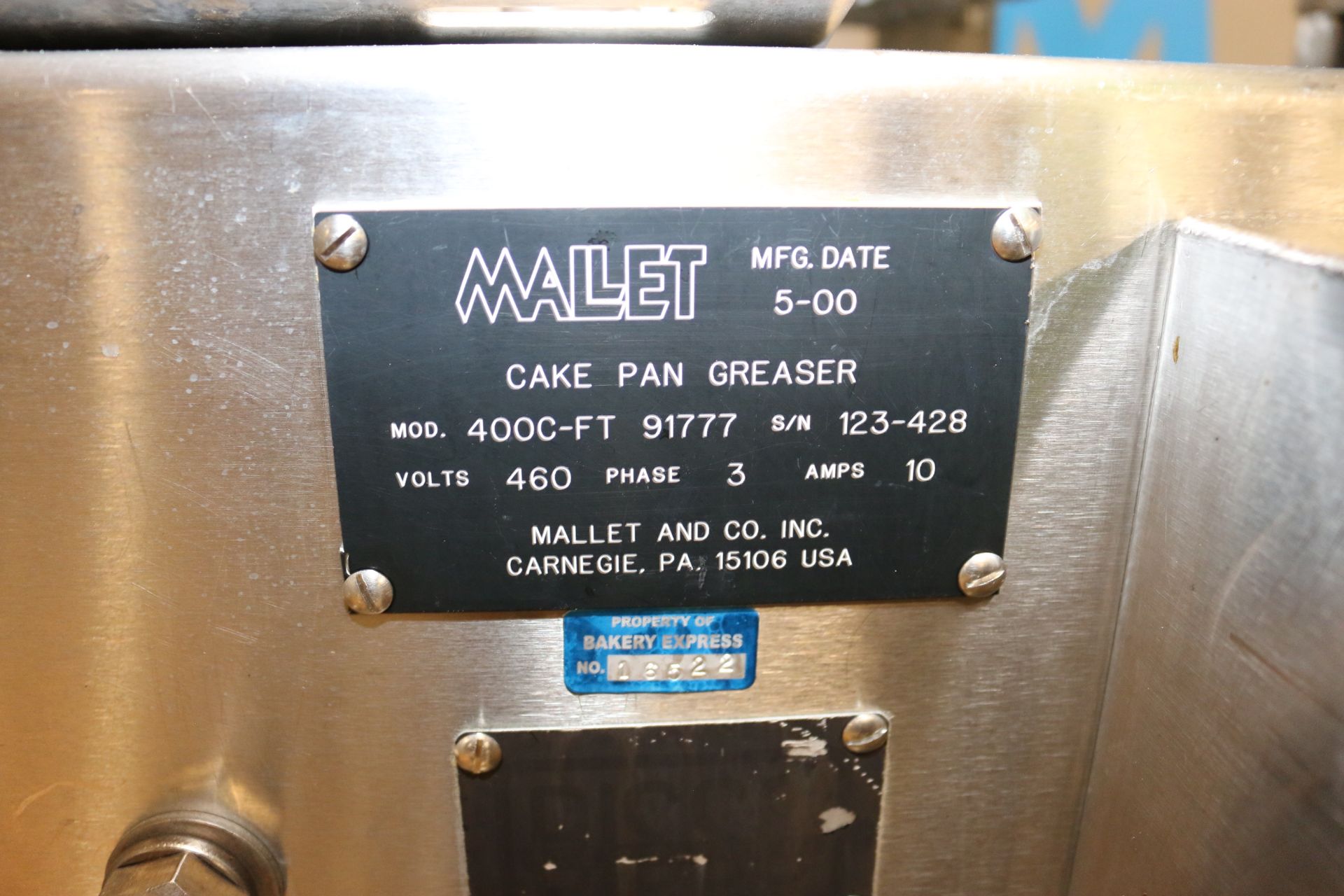 Mallet S/S Cake Pan Greaser, M/N 400C-FT 91777, S/N 123-428, 460 Volts, 3 Phase, with Touchscreen - Image 10 of 12