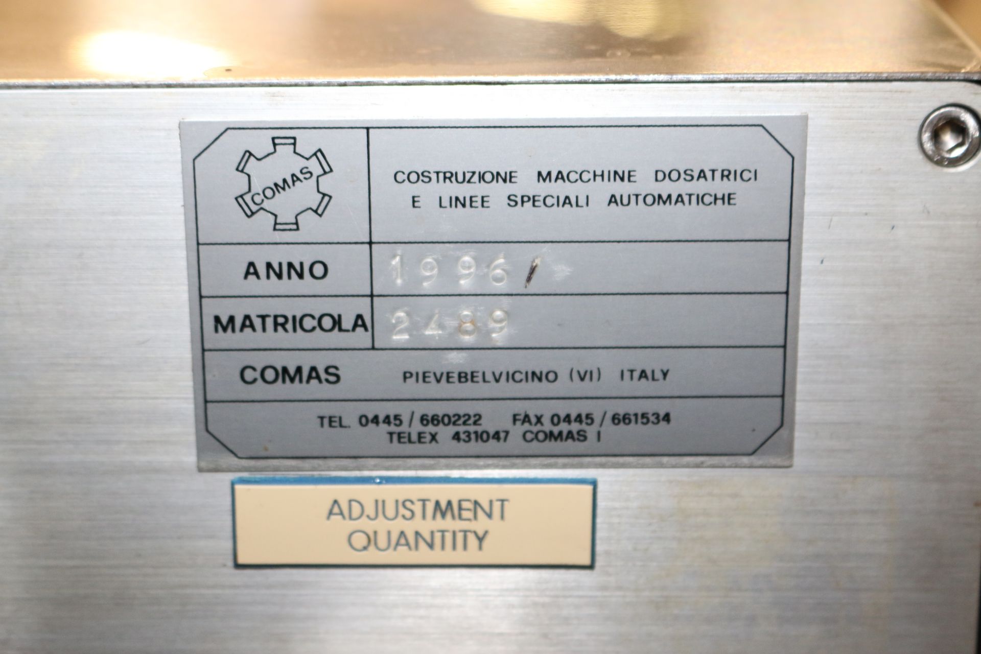 Comas S/S Dosing Pump, Matricola: 2489, Year: 1996, with Adjustable S/S Scissor Frame, with S/S - Image 13 of 16