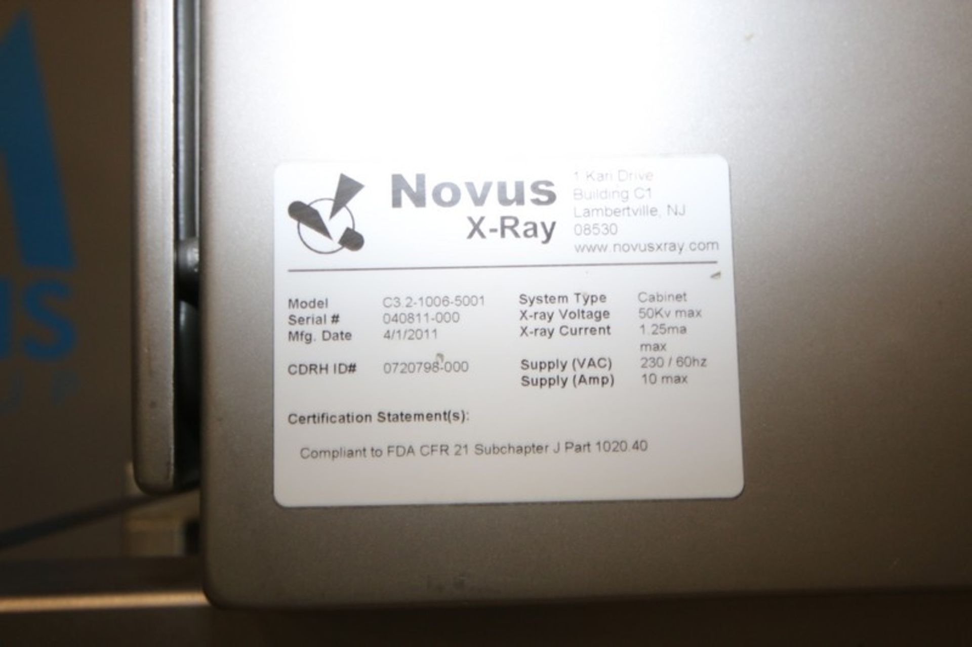 2011 Novus S/S X-Ray, M/N C3.2-1006-5001, S/N 040811-000, with Control Screen, with Aprox. 15" W x - Image 5 of 9