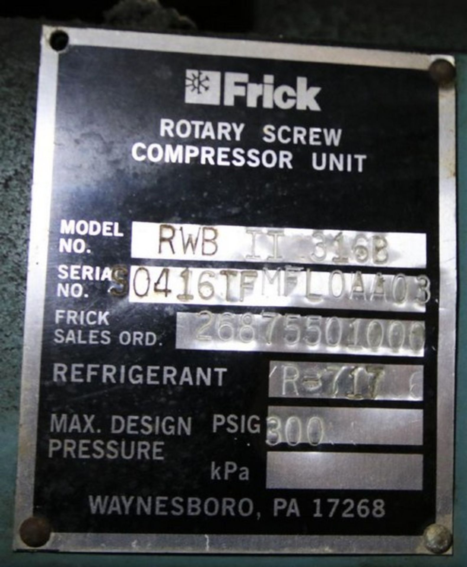 1998 Frick hp 250 hp Screw Ammonia Compressor, Frame Model RWBII316B, SN S0416TFMFL0AA03, Screw Head - Image 8 of 11