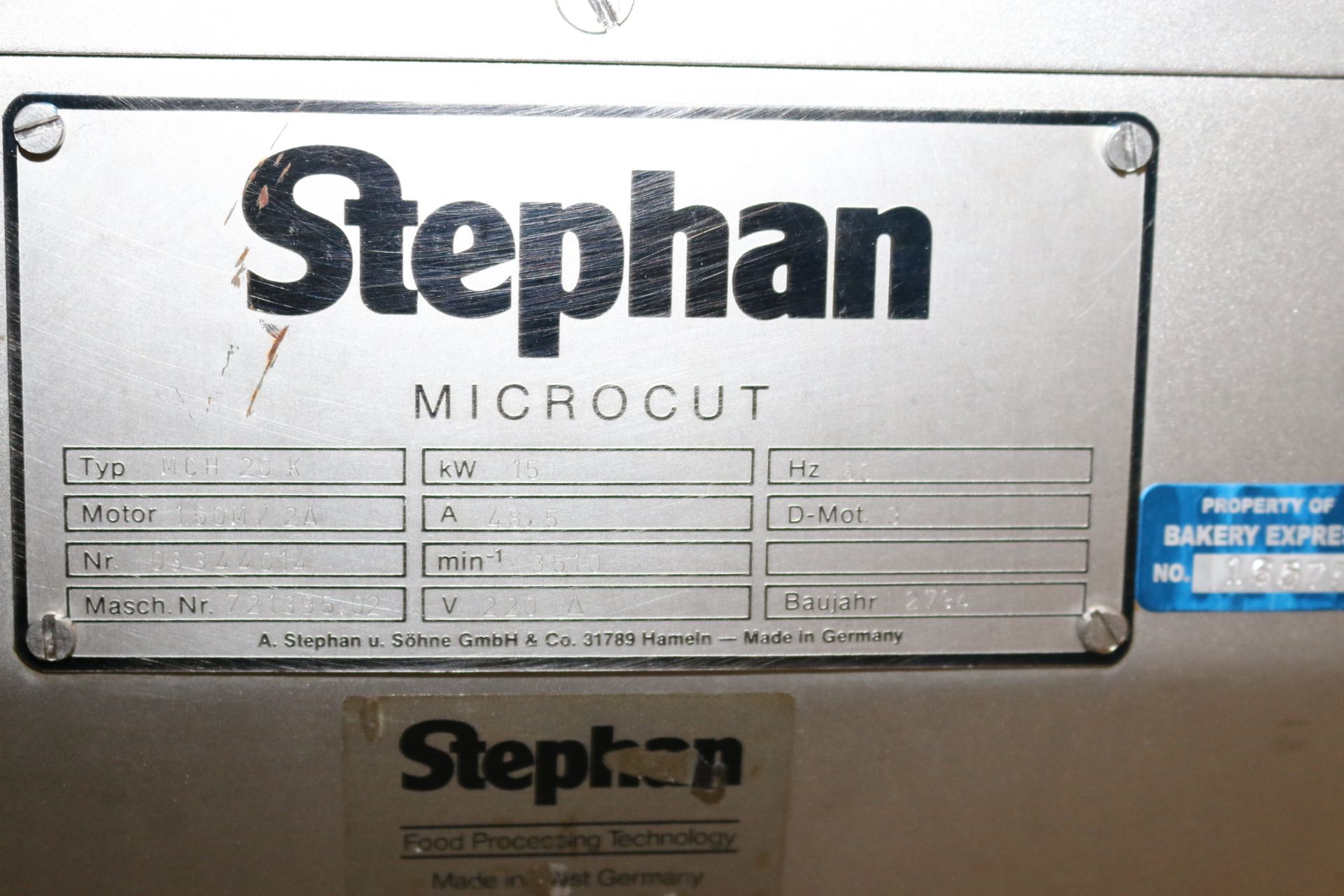Stephan S/S Microcut, Type MCH 20K, Nr.: 03344014, Mach. Nr.: 721395.02, Motor 160M/2A, 220 Volts, - Image 6 of 15