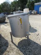 Used Aprox. 75 Gal. Vertical S/S Sanitary Tank, with Slight Cone Bottom, Flat Top, (3) Legs, Aprox..