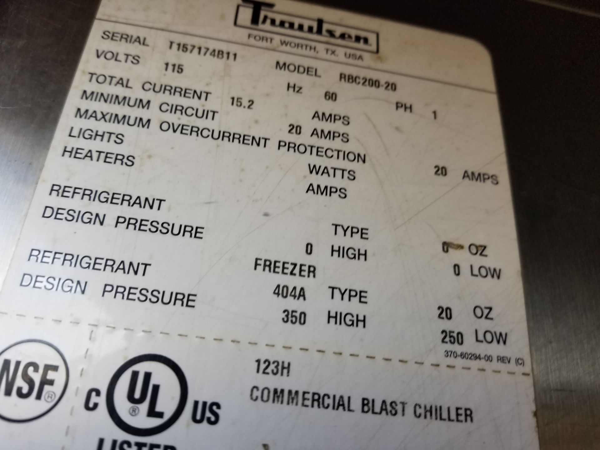 Traulsen RBC200-20 Blaster Chiller Freezer, Roll-In, S/N T157174B11, Volt 115 (Located Fort Worth, - Image 5 of 5