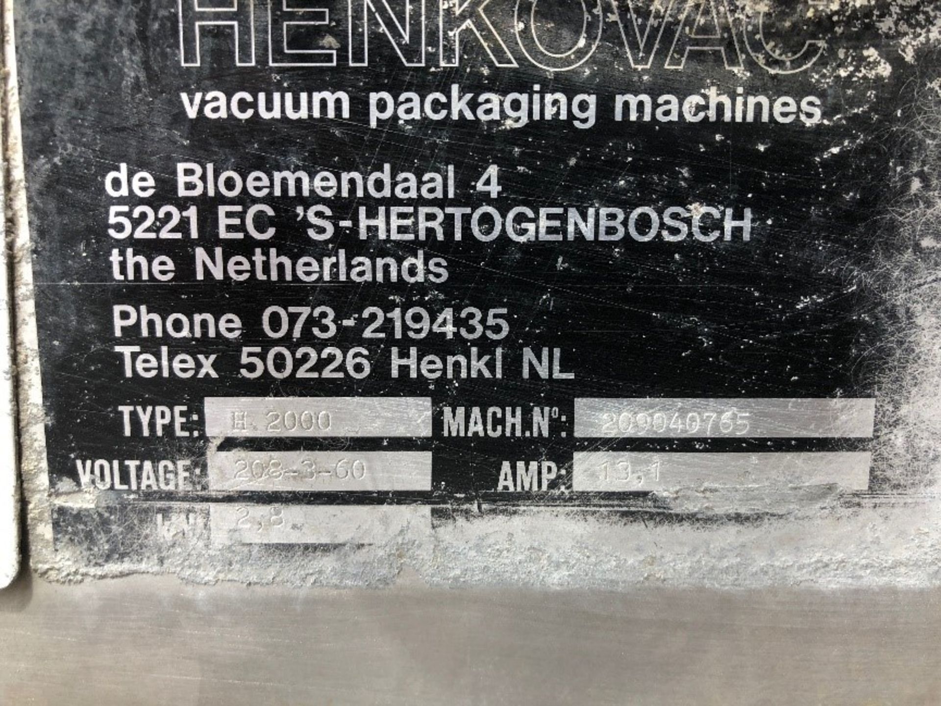 Henkovac Bag Sealer, Type H.2000, Machine #209040765, with 19" / 19" Chamber, 208 V, 3 Phase ( - Image 4 of 4
