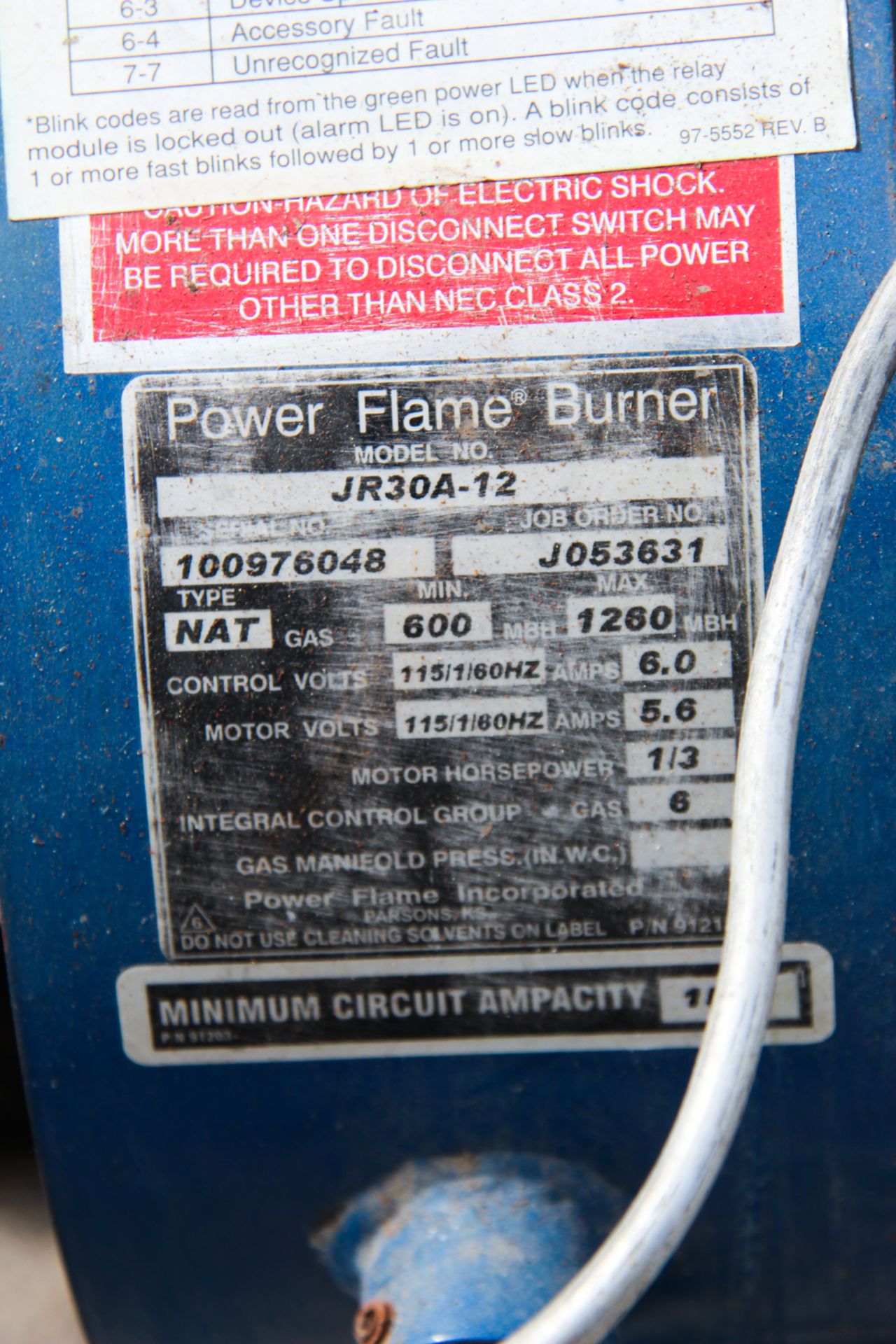 Columbia Power Flame Natural Gas Boiler, Model JR30A-12, S/N 100976048, 600 MBH Min 1260 MBH Max, - Image 9 of 10