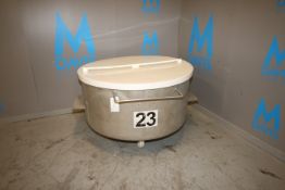 2013 Loos Portable S/S Round Column Dump Tote, M/N 1121-001, with Plastic Lid, Internal Dims.: