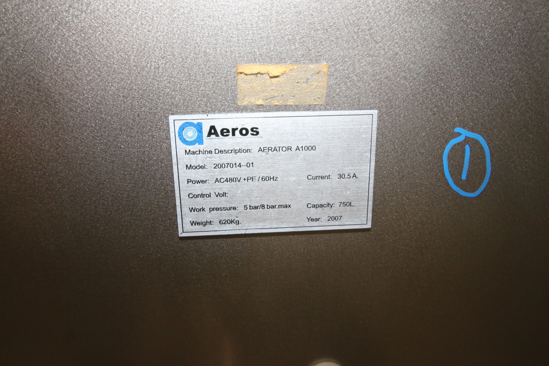 Aeros S/S Aerator A1000, M/N 2007014-01, Working Pressure: 5 bar/8 Bar Max., Capacity 750 L, with - Image 6 of 9