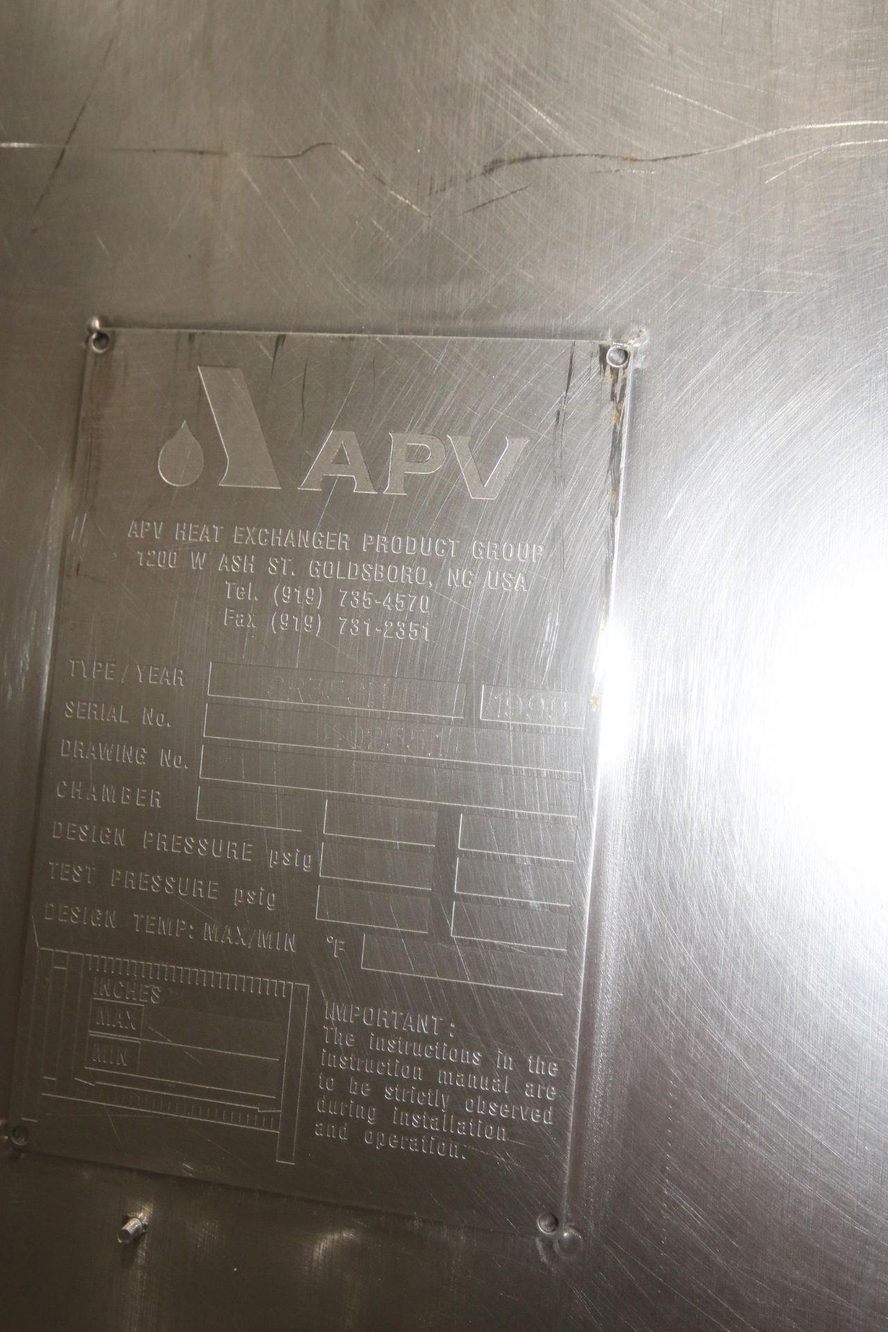APV S/S Plate Heat Exchanger, Type SR35SH, S/N 402554, with (109) S/S Plate, Mounted on S/S Frame ( - Image 4 of 11