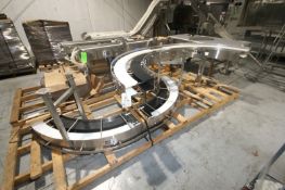 (2) Curve Sections of S/S Conveyor, Aprox. 12" W Belt Frame, 1-Section with S/S Legs & 1-Missing