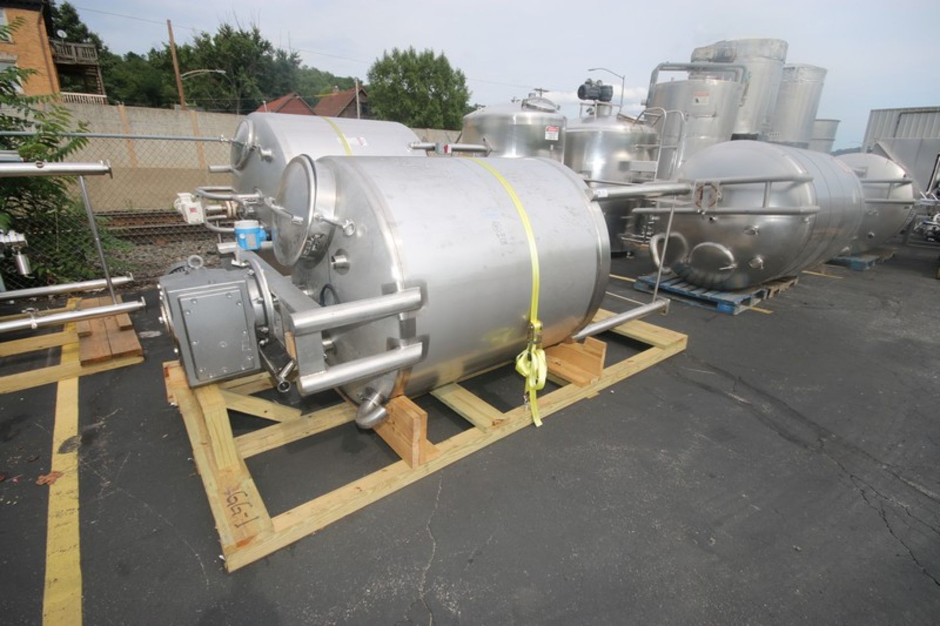 Aprox. 500 Gal. S/S Single Wall Vertical Tank, Tank DIms.: Aprox. 60" L x 52" Dia., with Dual S/S