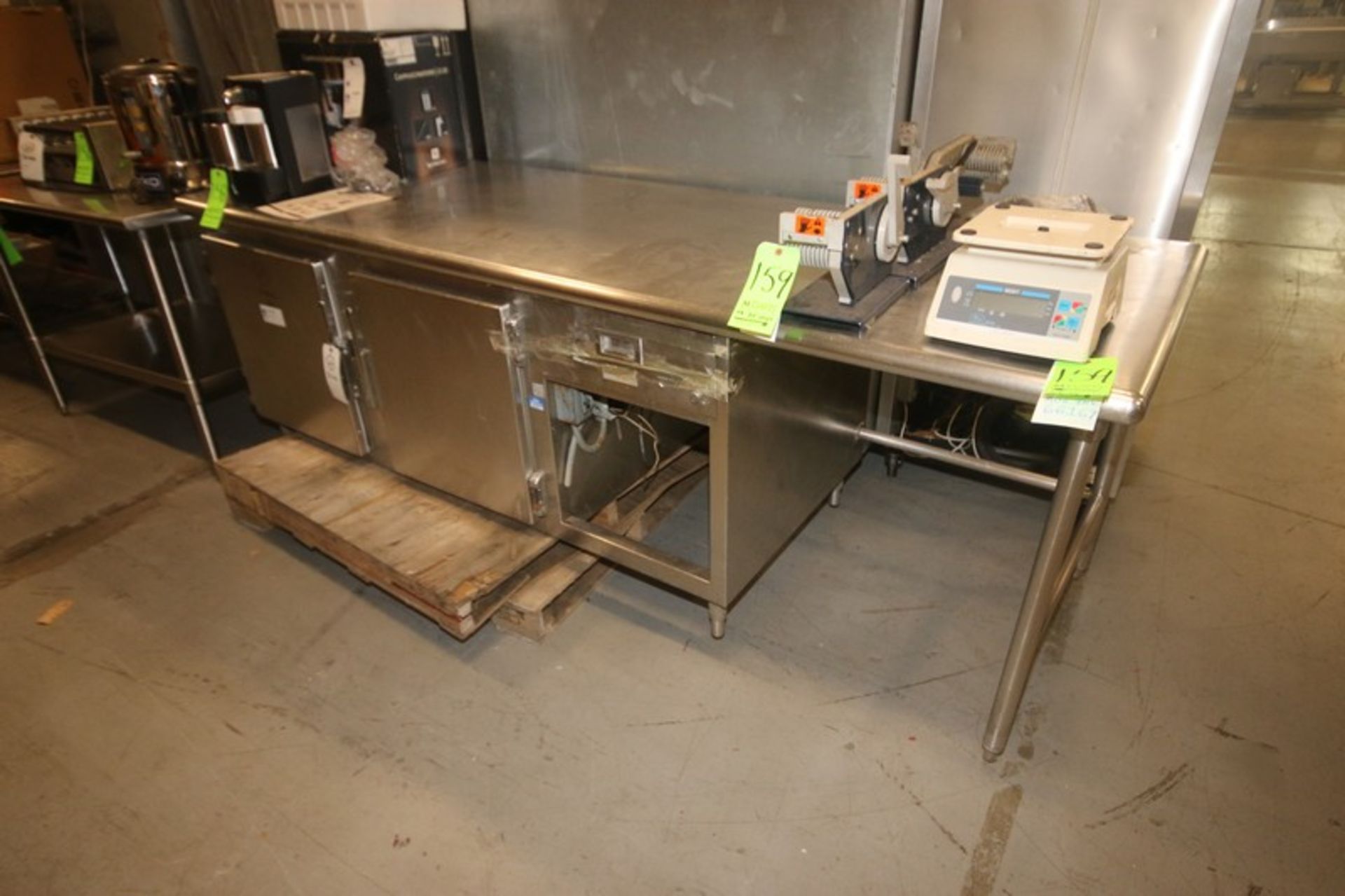 S/S Counter Top Table,with (2) Bottom Cubbarts, Overall Dims.: Aprox. 99" L x 33-1/2" W x 35" H (