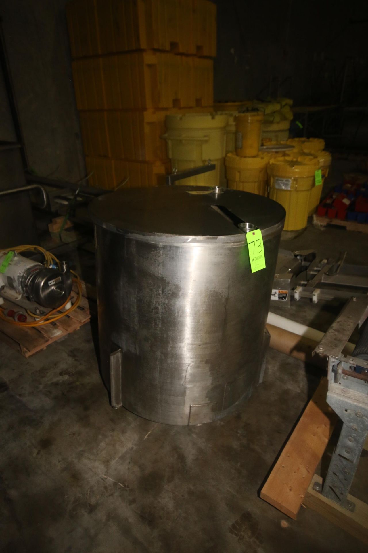 Aprox. 150 Gal. Vertical Single Wall S/S Tank, Tank Dims.: Aprox. 35" Tall x 36" Dia., with S/S