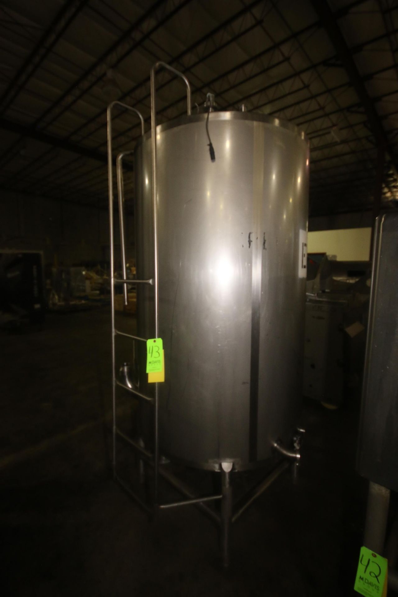 500 Gal. S/S Vertical Single Wall Tank, Tank Dims.: Aprox. 72" H x 46" Dia., with Front Mounted S/