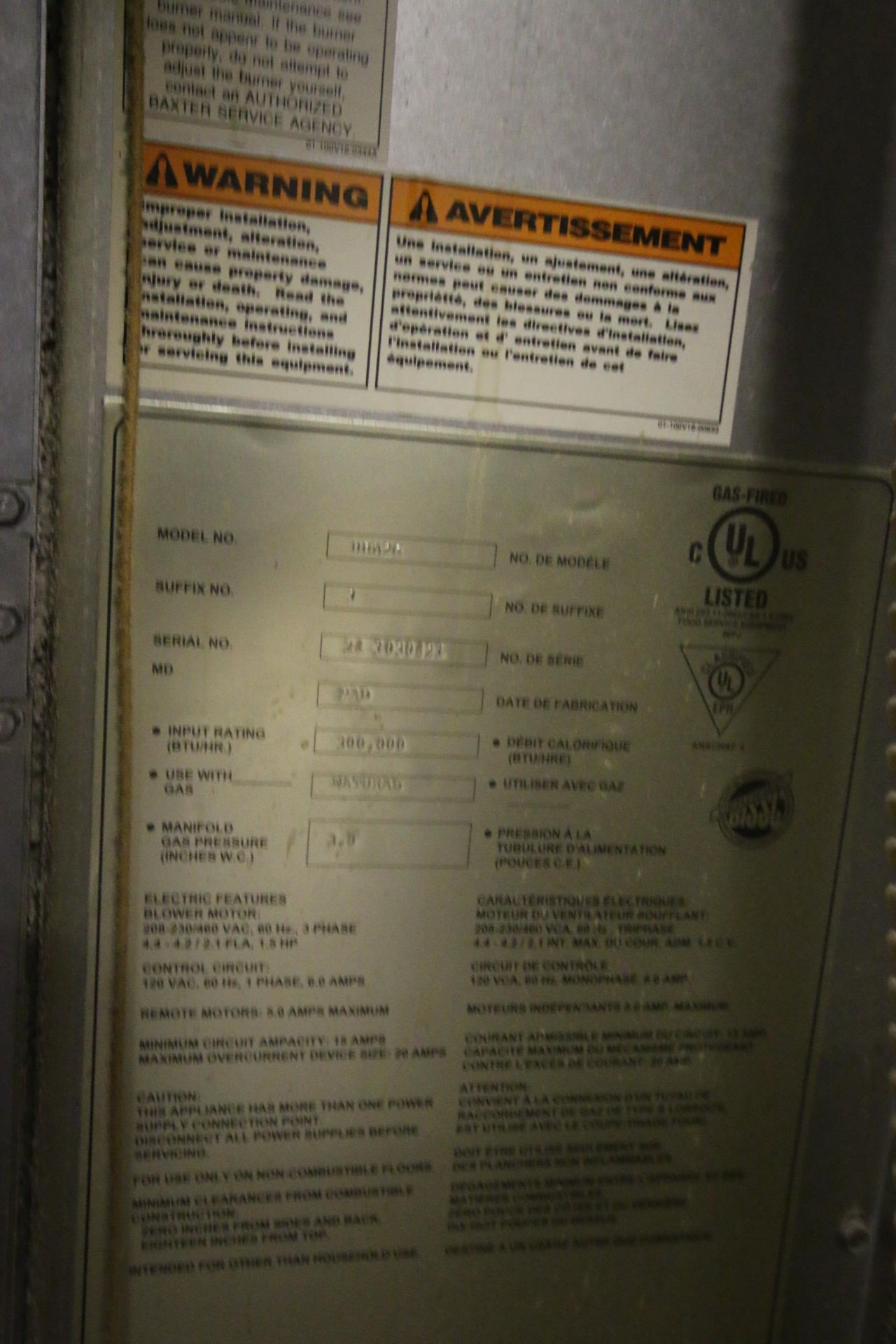 Hobart S/S Single Rotating Rack Natural Gas Oven, M/N HBA2G, S/N 24-1030421, 300,000 BTU/HR, with - Image 5 of 11