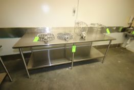 S/S Table with S/S Bottom Shelf, Overall Dims.: Aprox. 96" L x 36" W x 36" H, with S/S Legs (LOCATED