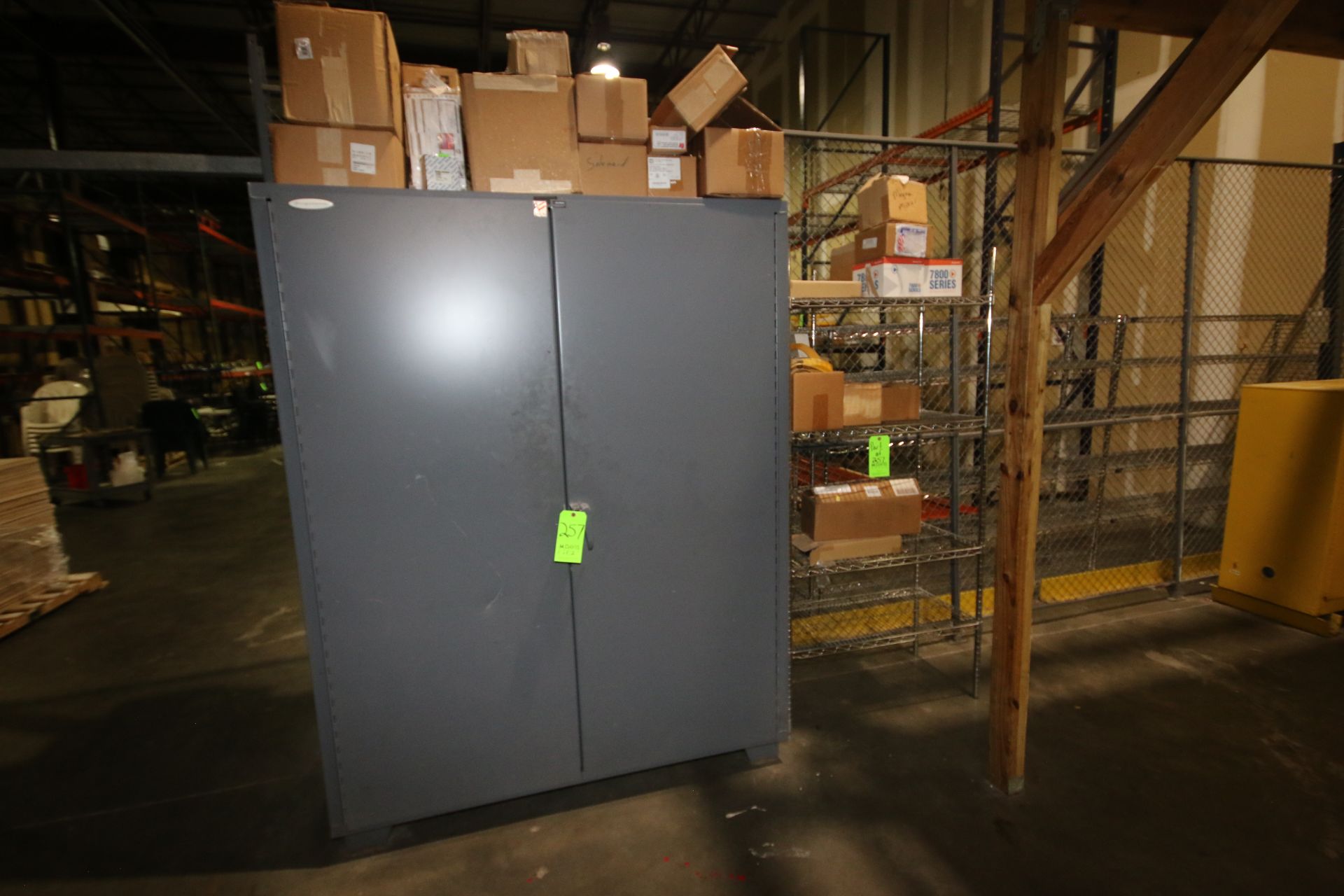 (2) Double Door Vertical Parts Cabinets with Contents, Includes Assorted Hardware, Air Hose,