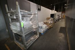 Lot of Assorted Plastic Totes, Rubbermaid Trash Cans, Aluminum Dunnage Racks, Filing Cabinets,