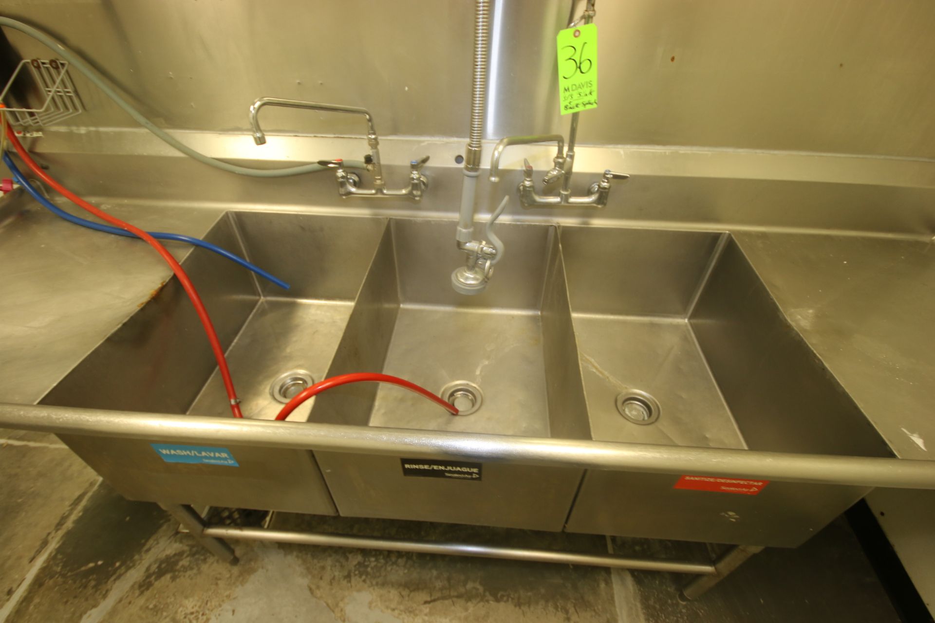 S/S Triple Bowl Sink, Includes Spray Nozzel & (2) Spickets, with Wall Mounted S/S Back Splash with - Image 3 of 3
