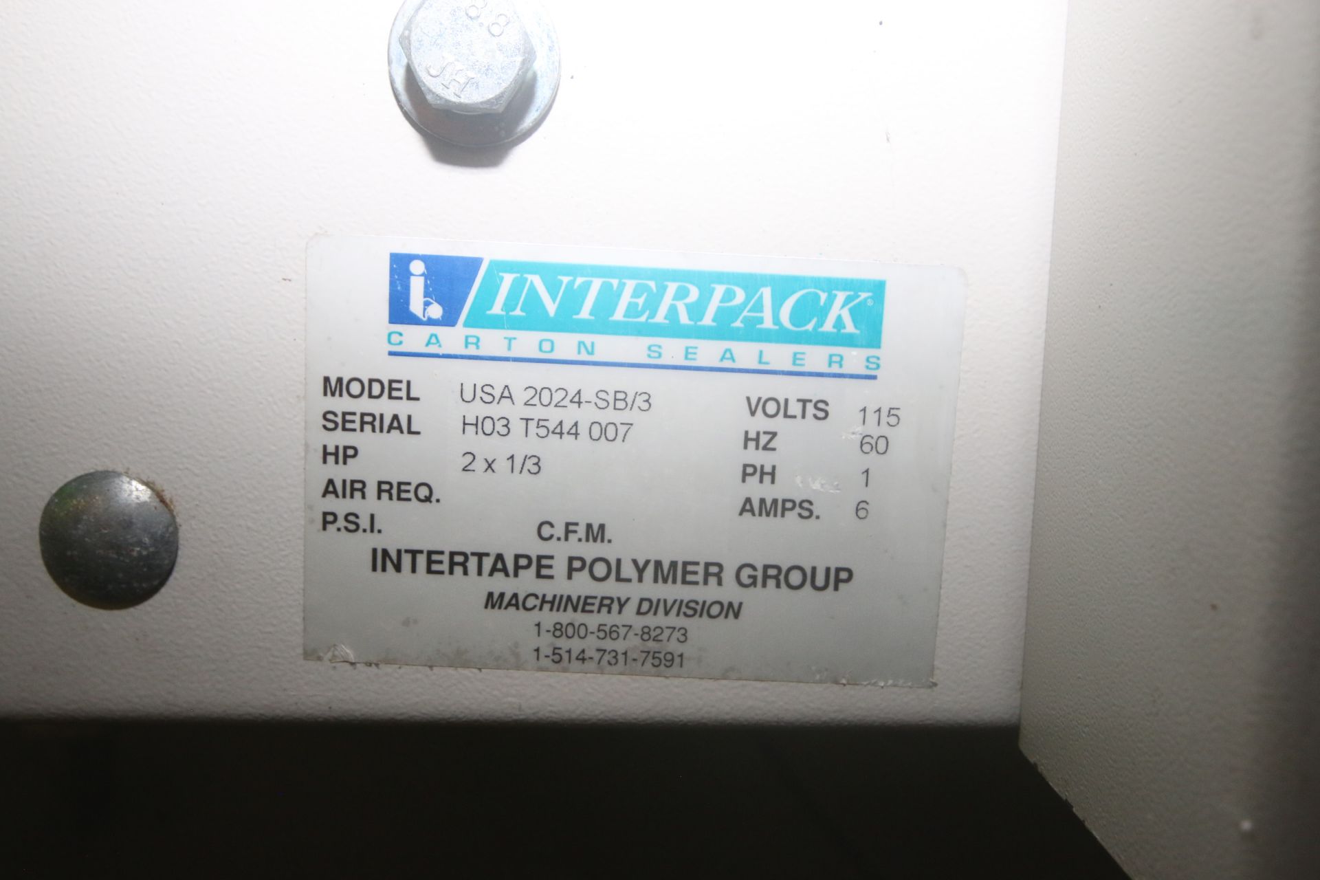 InterPack Top & Bottom Case Sealer, M/N USA 2024-SB/3, S/N H03 T544 007, 115 Volts, 1 Phase, with - Image 5 of 5