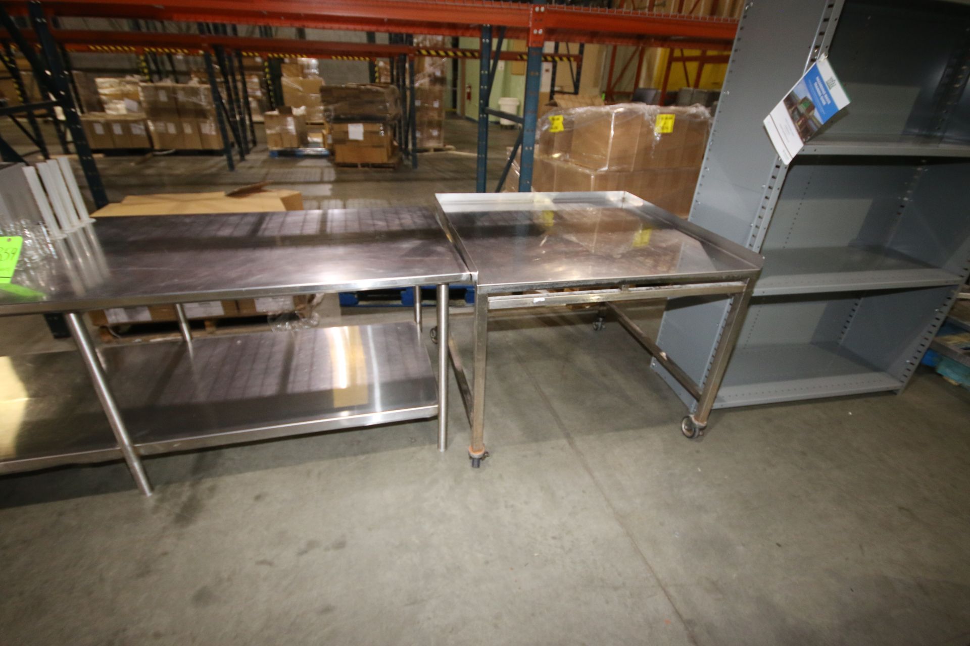 S/S Tables, (2) S/S Tables Mounted on Casters, (2) with S/S Bottom Shelf, Includes Aluminum Book - Image 2 of 4