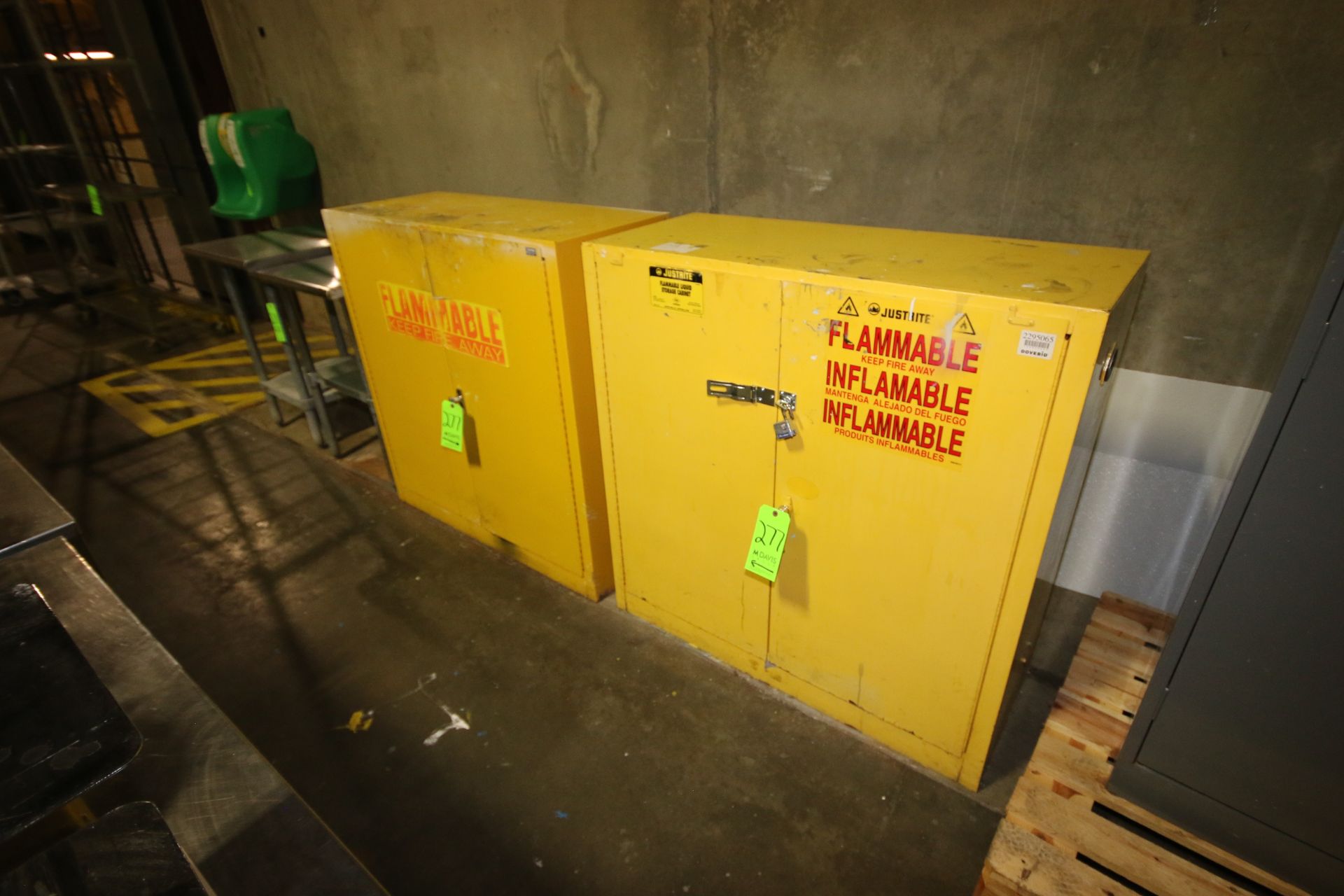 Double Door Flammable Cabinets, Overall Dims.: Aprox. 43" L x 18" W x 44" H (LOCATED AT BAKE SHOP--