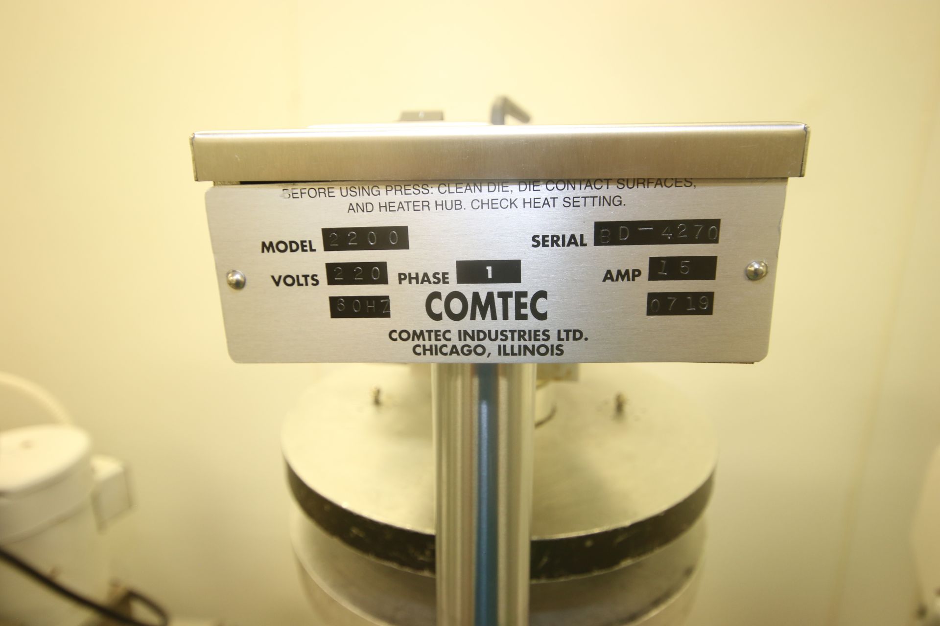 Comtec Pie Tart Top & Base Press, M/N 2200, S/N BD-4270, 220 Volts, 1 Phase, with Leeson 1-1/2 hp - Image 5 of 7