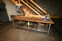 Wooden Top Shop Table, with S/S Bottom Shelf, Includes Delta Double Edge Grinder, Vise, & Delta