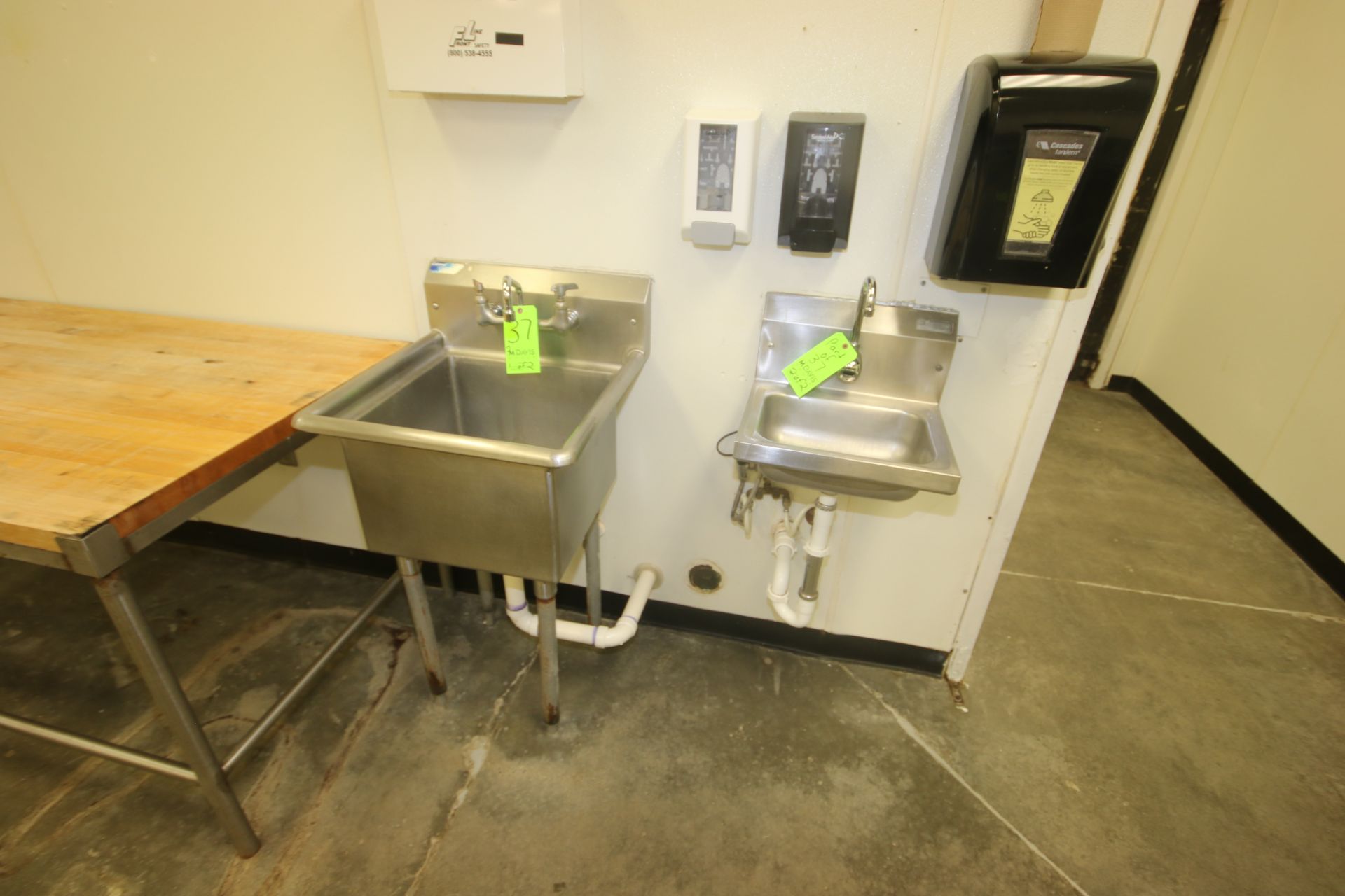 S/S Single Bowls Sinks, (1) On Legs & (1) Wall Mounted with Motion Spicket Control (LOCATED AT
