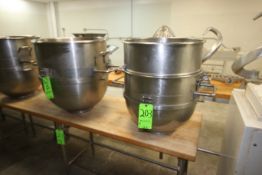 S/S Mixing Bowls, Internal Dims.: Aprox. 20" Dia. x 24" Deep, with Handles & Mixer Brackets (LOCATED