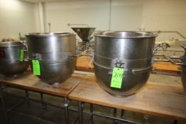 S/S Mixing Bowls, Internal Dims.: Aprox. 20" Dia. x 24" Deep, with Handles & Mixer Brackets (LOCATED