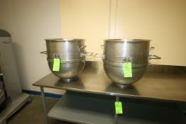 S/S Mixing Bowls, Internal Dims.: Aprox. 23" Dia. x 24" Deep, with Handles & Mixer Brackets (LOCATED