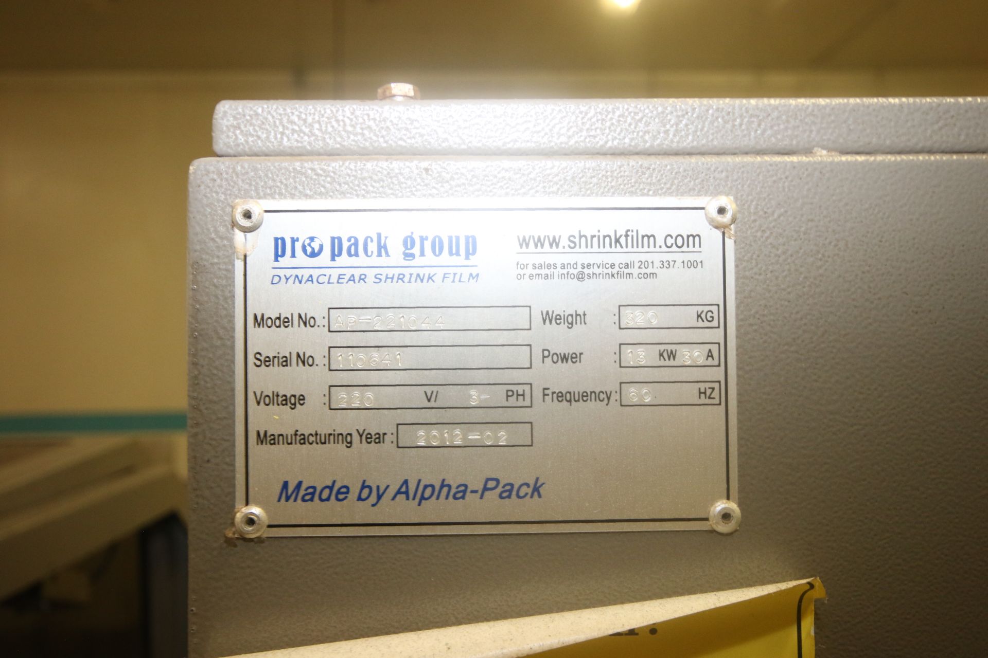2012 Alpha-Pack/ProPack Group Shrink Tunnel, M/N AP-221044, S/N 110641, 220 Volts, 3 Phase, Weight - Image 3 of 4