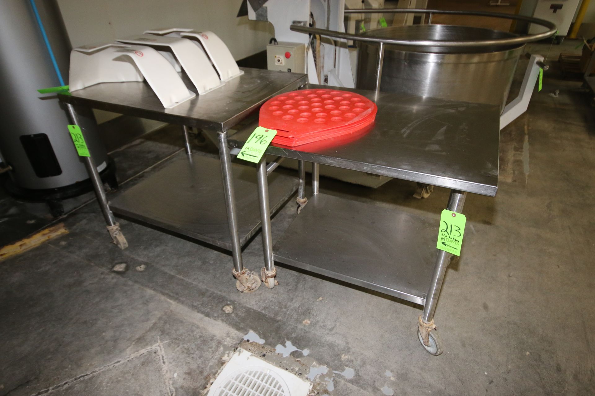 S/S Portable Tables, with S/S Bottom Shelves, Overall Dims.: Aprox. 36" L x 34" W x 30" H (LOCATED