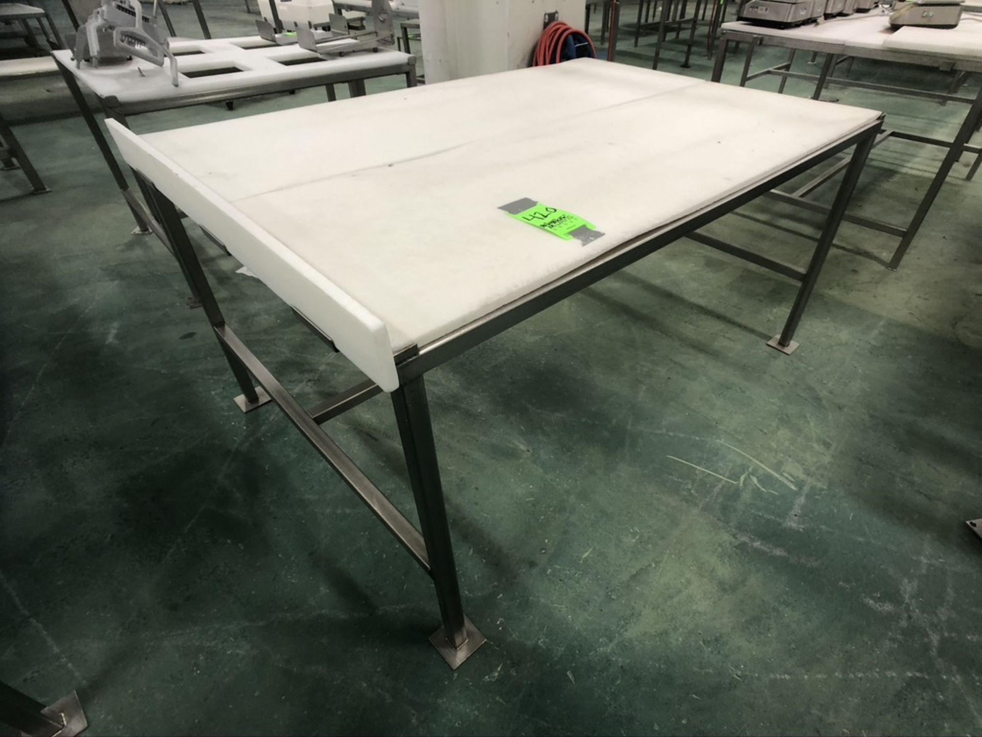 S/S TABLE WITH CUTTING BOARD TOP APPX DIM. LWH'' 70 X 48 X 36 - Image 2 of 3