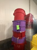 (5) APPX 44 GALLON TRASH BINS (1) APPX 32 GALLON