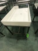 S/S TABLE WITH UMHW CUTTING BOARD TOP AND GUARDS, APPX DIM. LWH'' 48 X 29 X 28