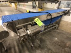 DORNER S/S CONVEYOR WITH BLUE FOOD GRADE BELT, MODEL 820-394/A, S/S MARATHON ELECTRIC MOTOR HP .5/.