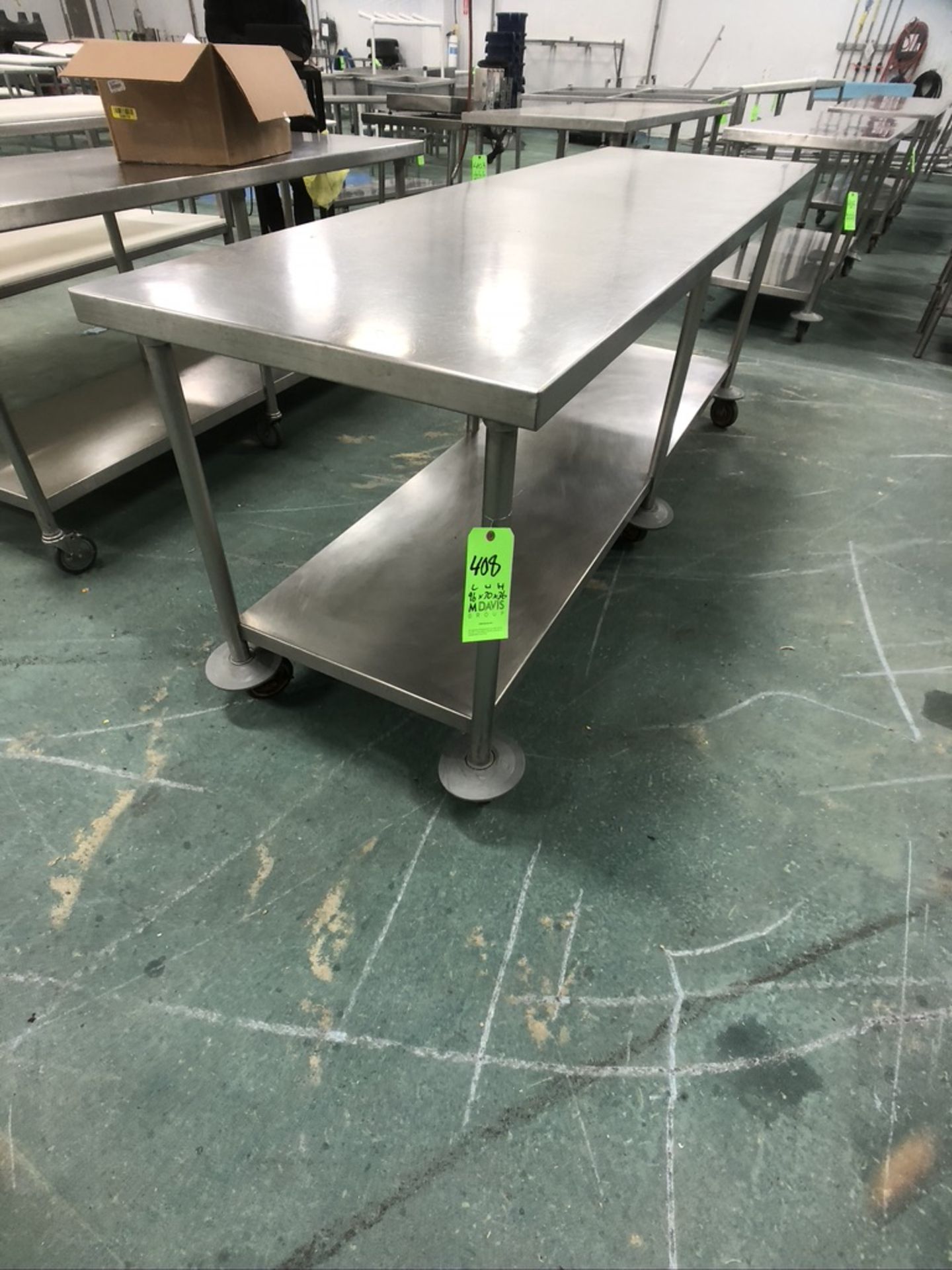 S/S TABLE PORTABLE / MOUNTED ON CASTERS WITH BOTTOM SHELF, APPX DIM. LWH'' 96 X 30 X 36